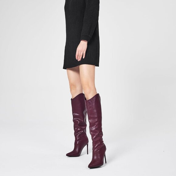 Women’s Knee High Boots, Pointed Toe, 4” Stiletto Heel, Wide Calf Slip-on Bootie - Picture 9 of 9